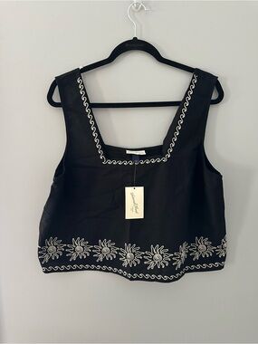 Universal Thread Black Crop Tank with White Embroidered Trim